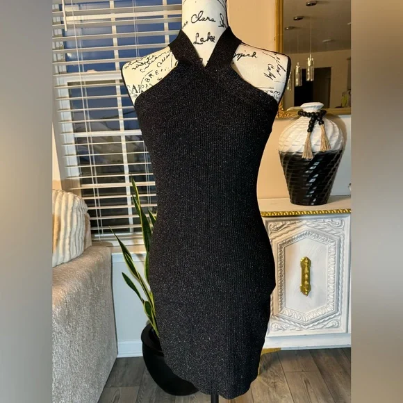 Sincerely Jules Dress Womens Small Black Metallic Knit Halter Bodycon - Picture 11 of 13